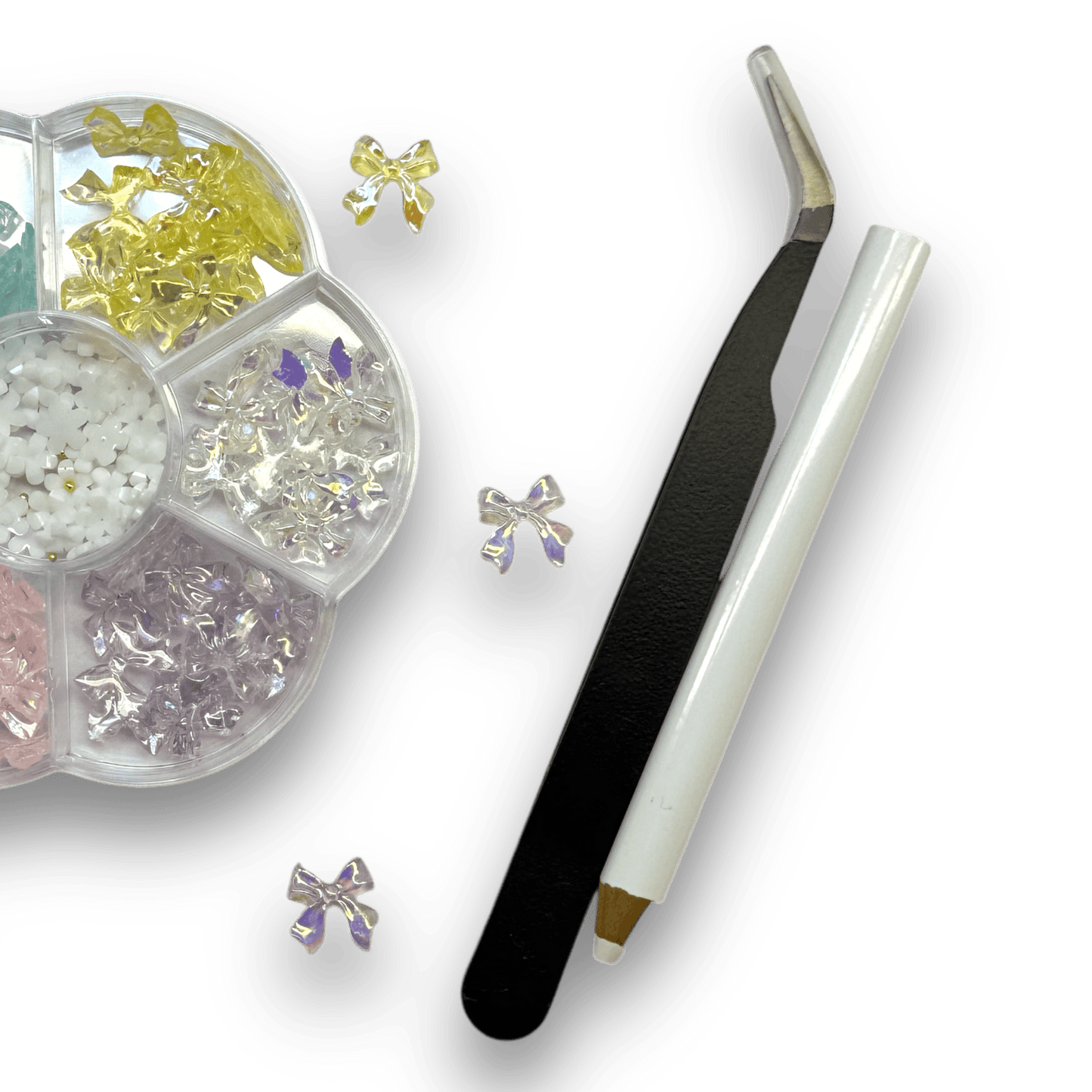 Bow Nail Charm Mix Box - 6 Glossy Colors with Wax Pen & Tweezer Set - JTessentials