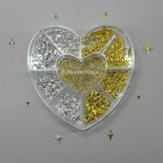 Celestial Star & beads Nail Charms – Mixed Heart Box (Gold & Silver) - JTessentials