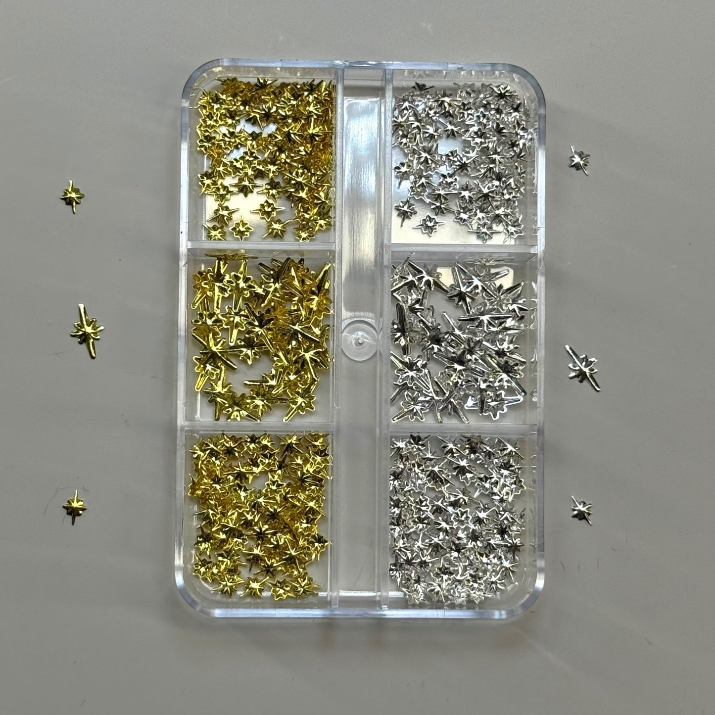 Celestial Star Nail Charms – 6 - Grid Mixed Box (Gold & Silver) - JTessentials