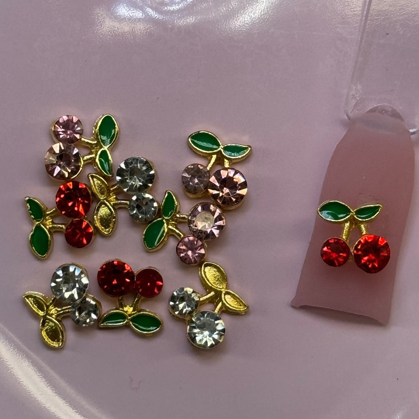 Cherry Nail Charms – Mixed Red, Pink & White Crystal Fruit Charms - JTessentials