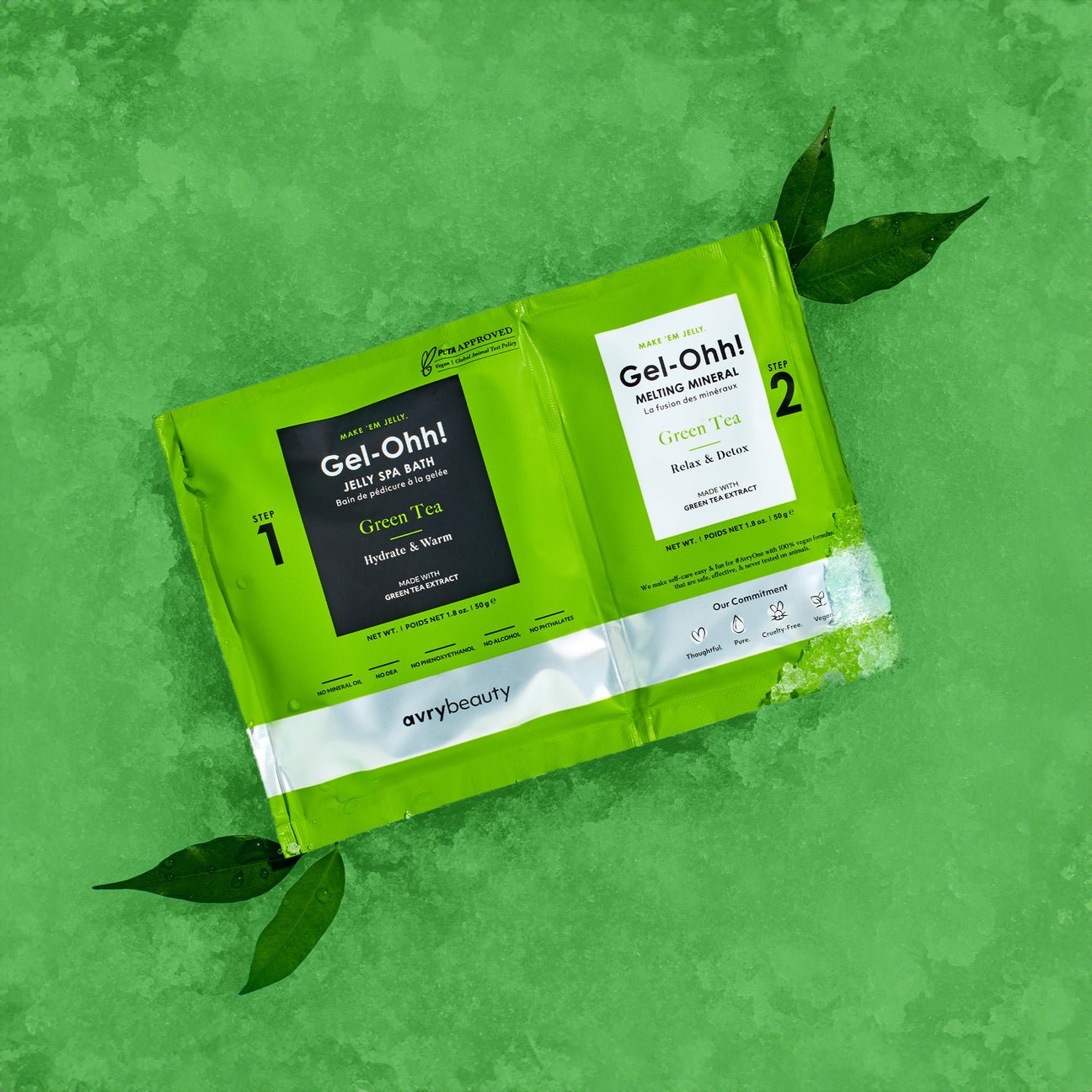 Gel - Ohhh! Jelly Spa Pedicure – Green Tea 2 - Step Detox & Hydrate Kit | AvryBeauty Vegan Jelly Bath for Feet - JTessentials