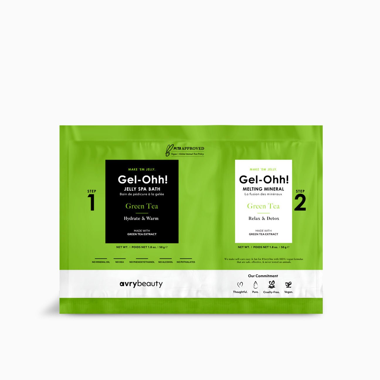 Gel - Ohhh! Jelly Spa Pedicure – Green Tea 2 - Step Detox & Hydrate Kit | AvryBeauty Vegan Jelly Bath for Feet - JTessentials
