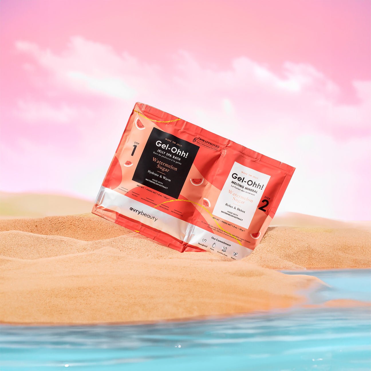 Gel - Ohhh! Jelly Spa Pedicure – Watermelon Sugar 2 - Step Jelly Foot Soak | Hydrate, Detox & Glow | AvryBeauty Vegan Spa Kit - JTessentials