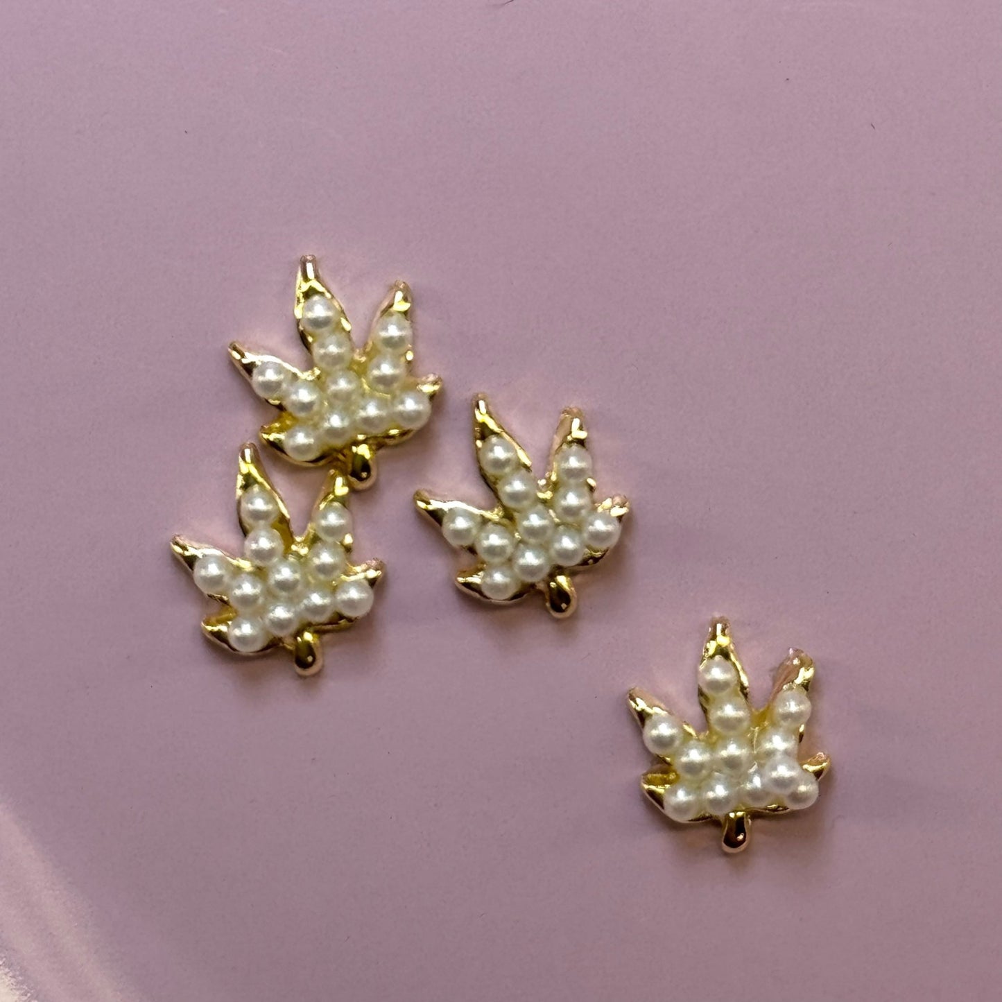 Gold & Pearly 420 Weed Plant Nail Charms - Cannabis Leaf (4 Pcs) - JTessentials