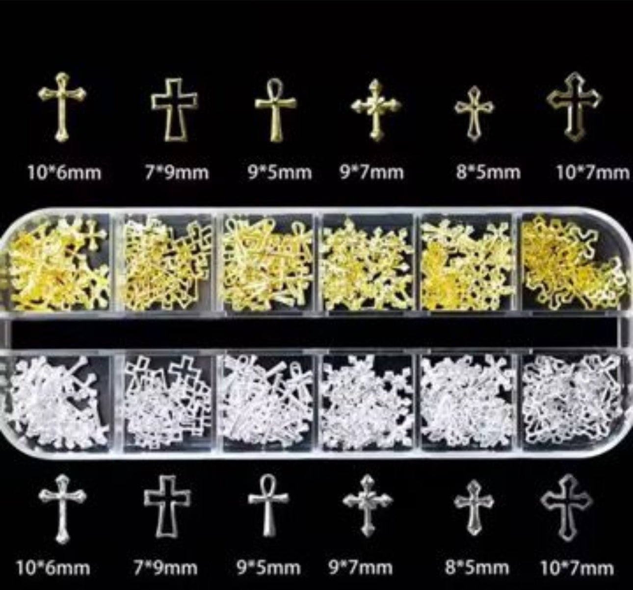 Gold & Silver Cross Nail Charms Box – 3D Religious Nail Art Set (6 Styles) - JTessentials