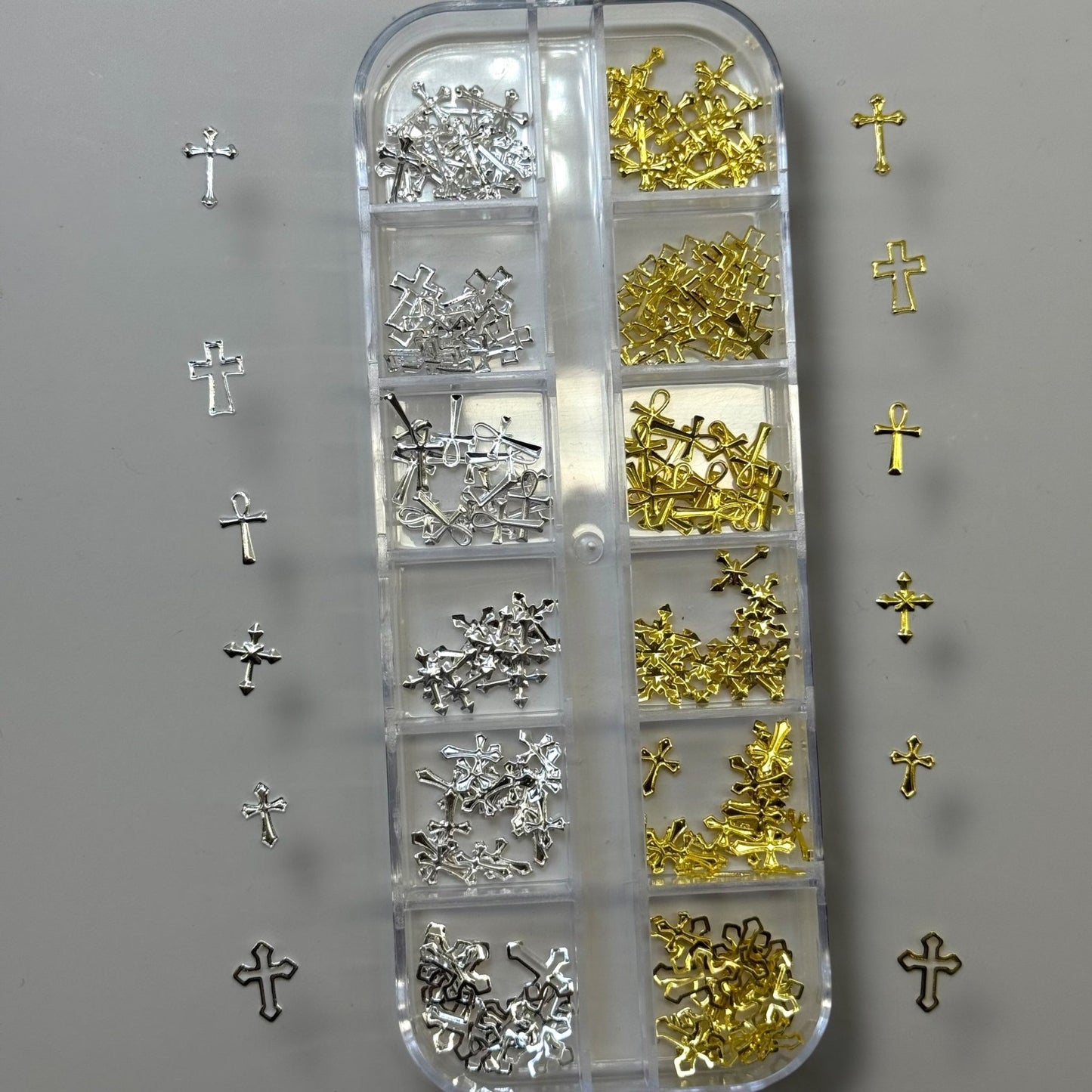 Gold & Silver Cross Nail Charms Box – 3D Religious Nail Art Set (6 Styles) - JTessentials