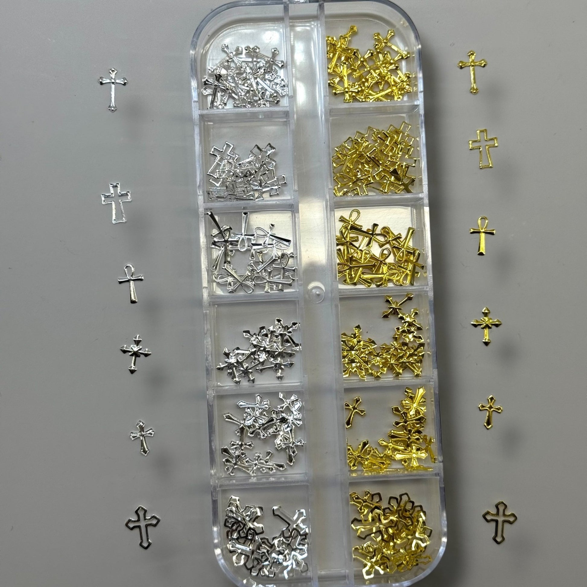 Gold & Silver Cross Nail Charms Box – 3D Religious Nail Art Set (6 Styles) - JTessentials