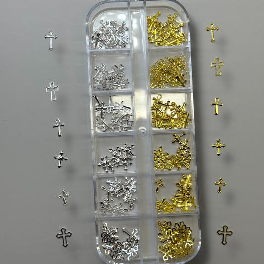 Gold & Silver Cross Nail Charms Box – 3D Religious Nail Art Set (6 Styles) - JTessentials