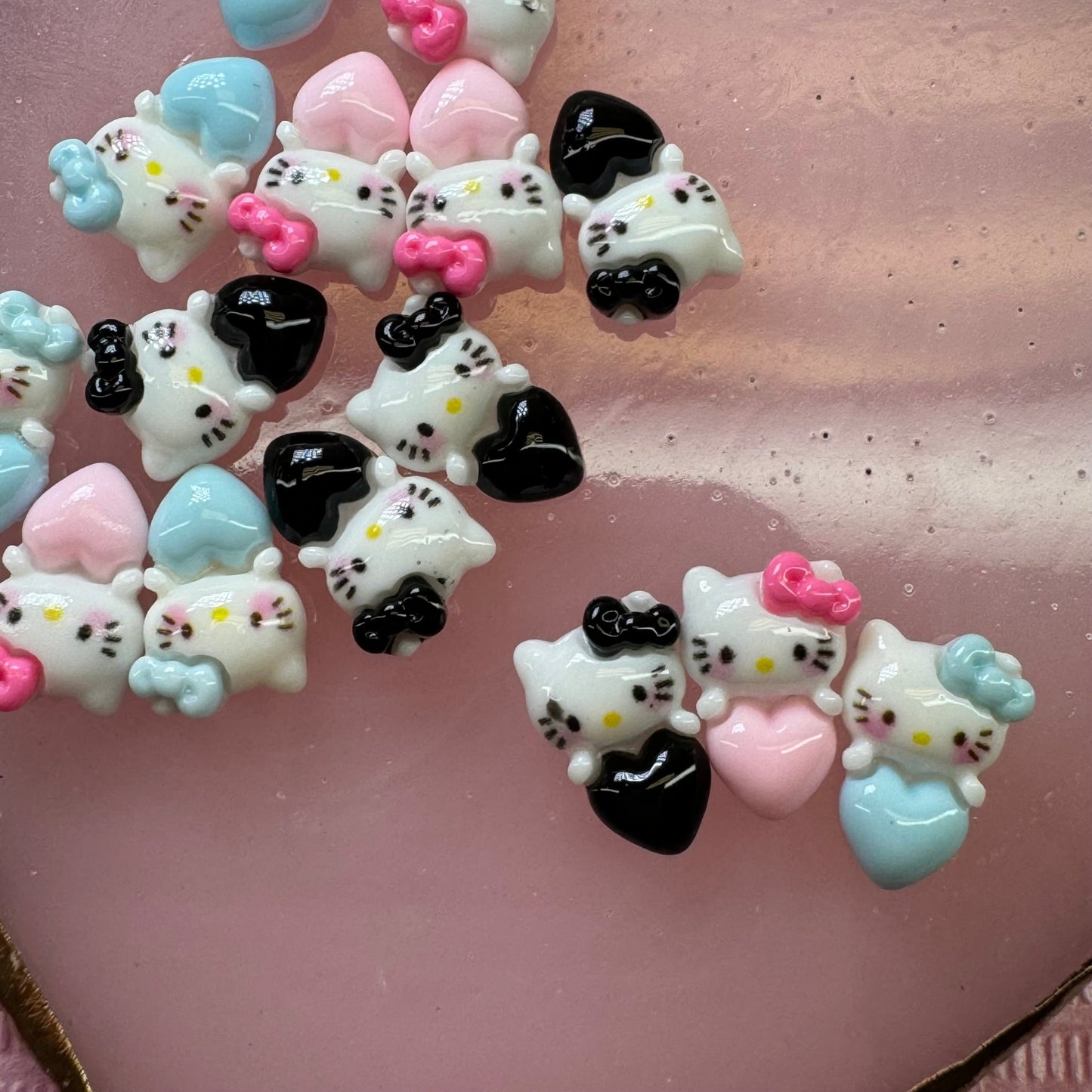 Hello Kitty Heart Nail Charms - Pink, Blue & Black Mix for Adorable Nail Art - JTessentials