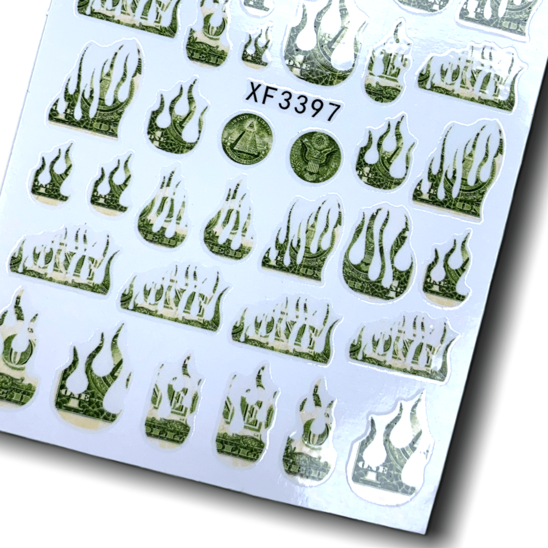 Money - Nail sticker Dollar Flames sticker XF3397 - JTessentials