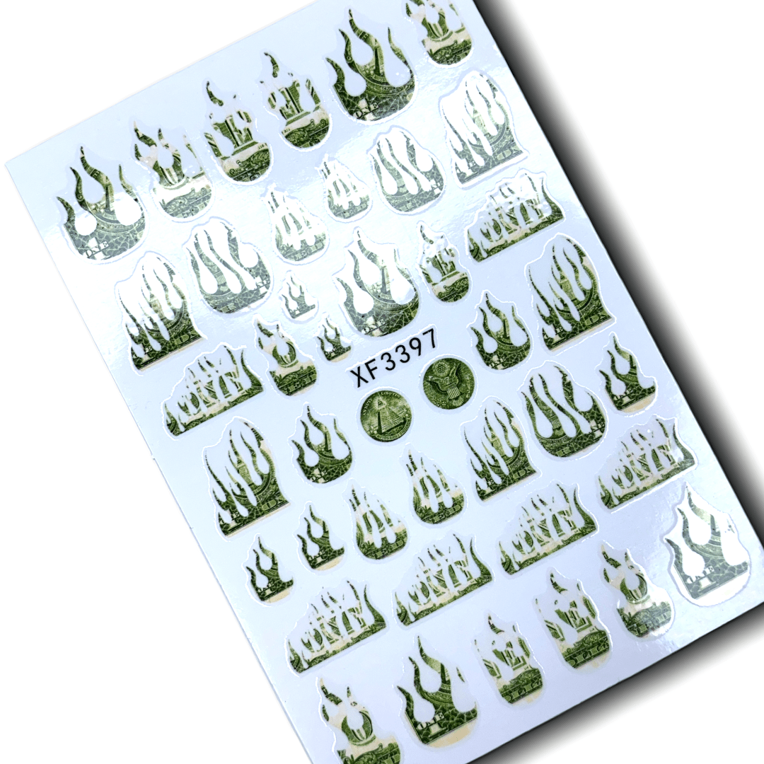 Money - Nail sticker Dollar Flames sticker XF3397 - JTessentials