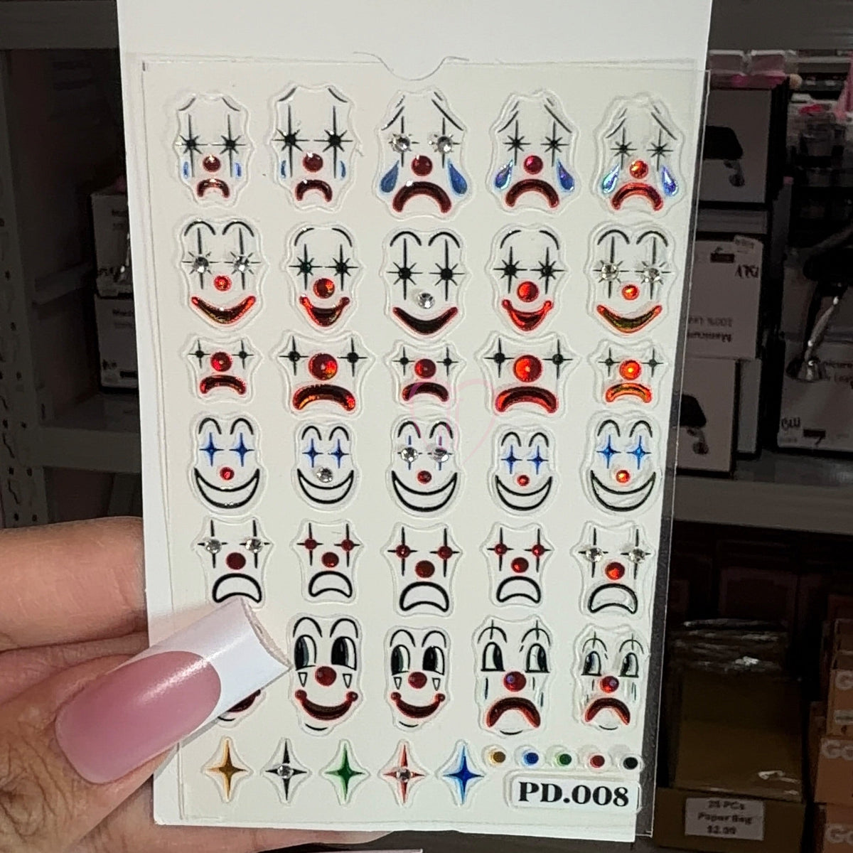 PD008 - clown face nail stickers - JTessentials