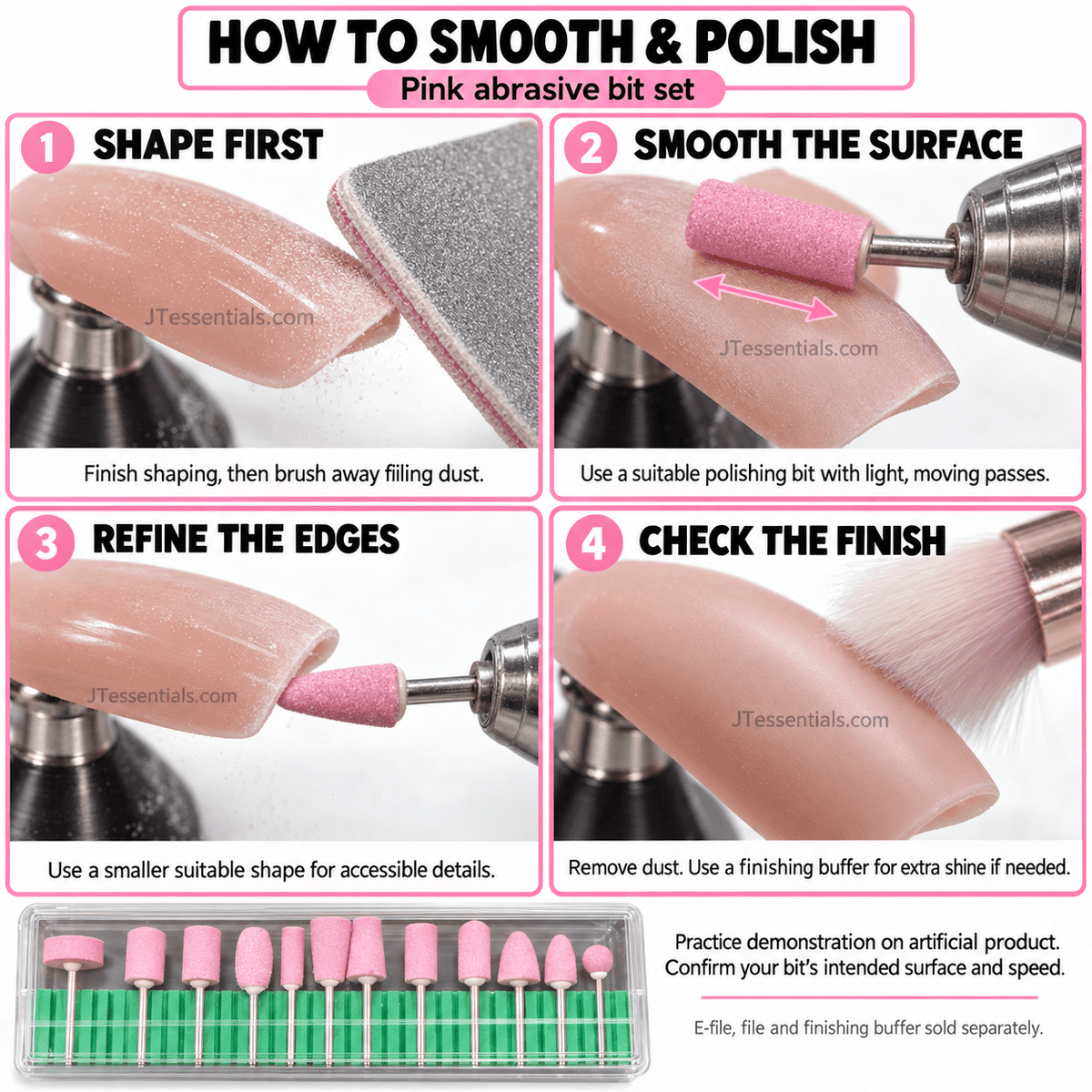 Pink Nail Polishing Bit Set – 12 Pieces - JTessentials