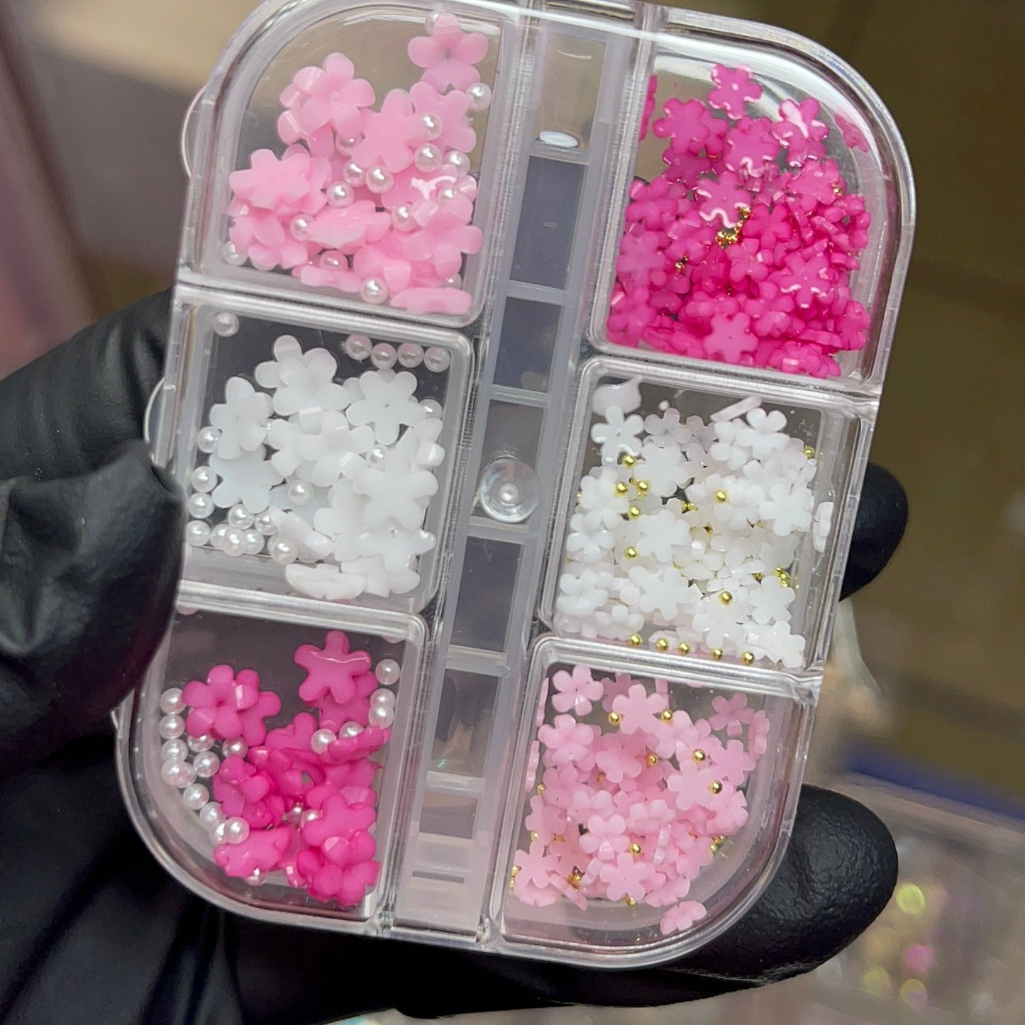 Pink & white Flower resin with pearl and gold bead - JTessentials