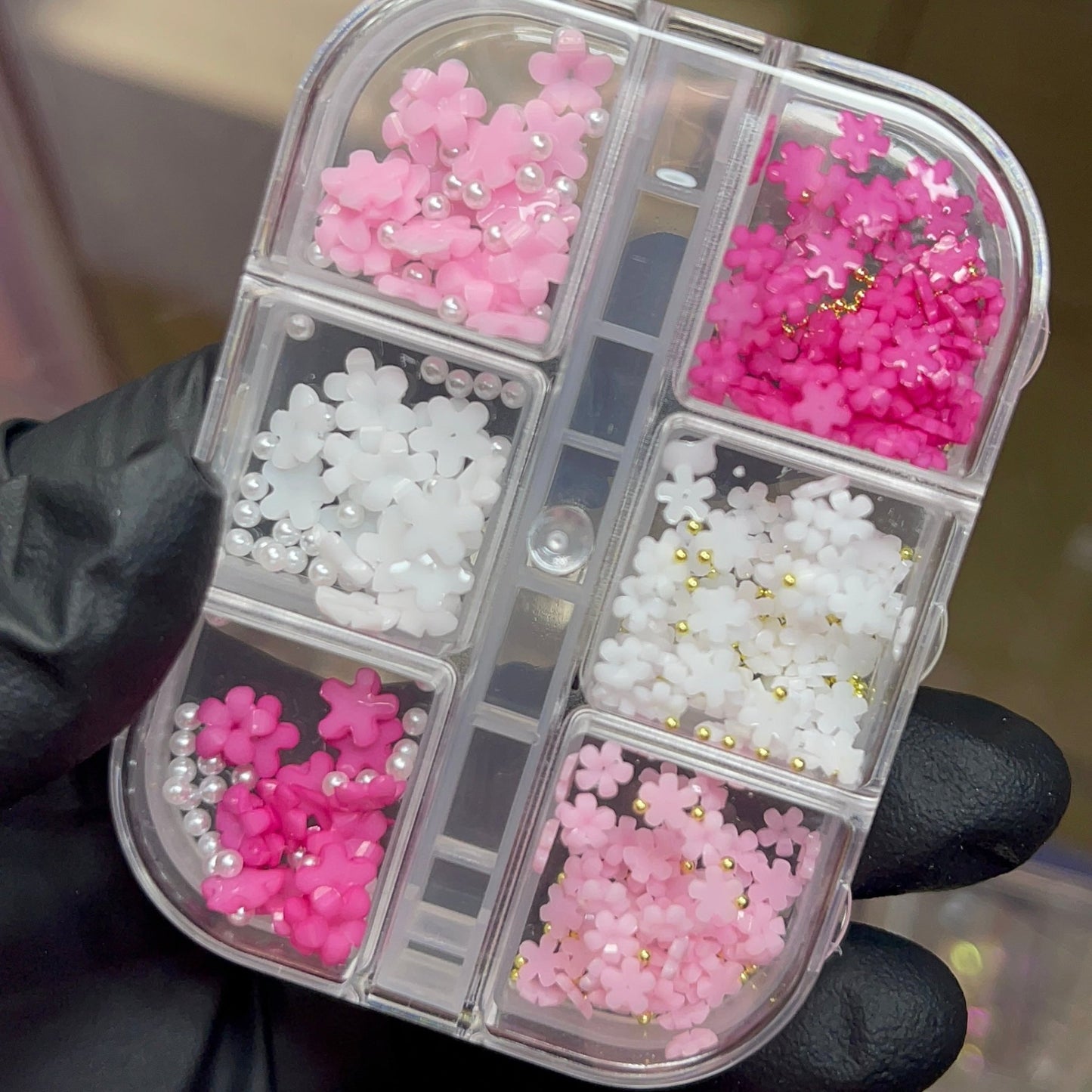 Pink & white Flower resin with pearl and gold bead - JTessentials