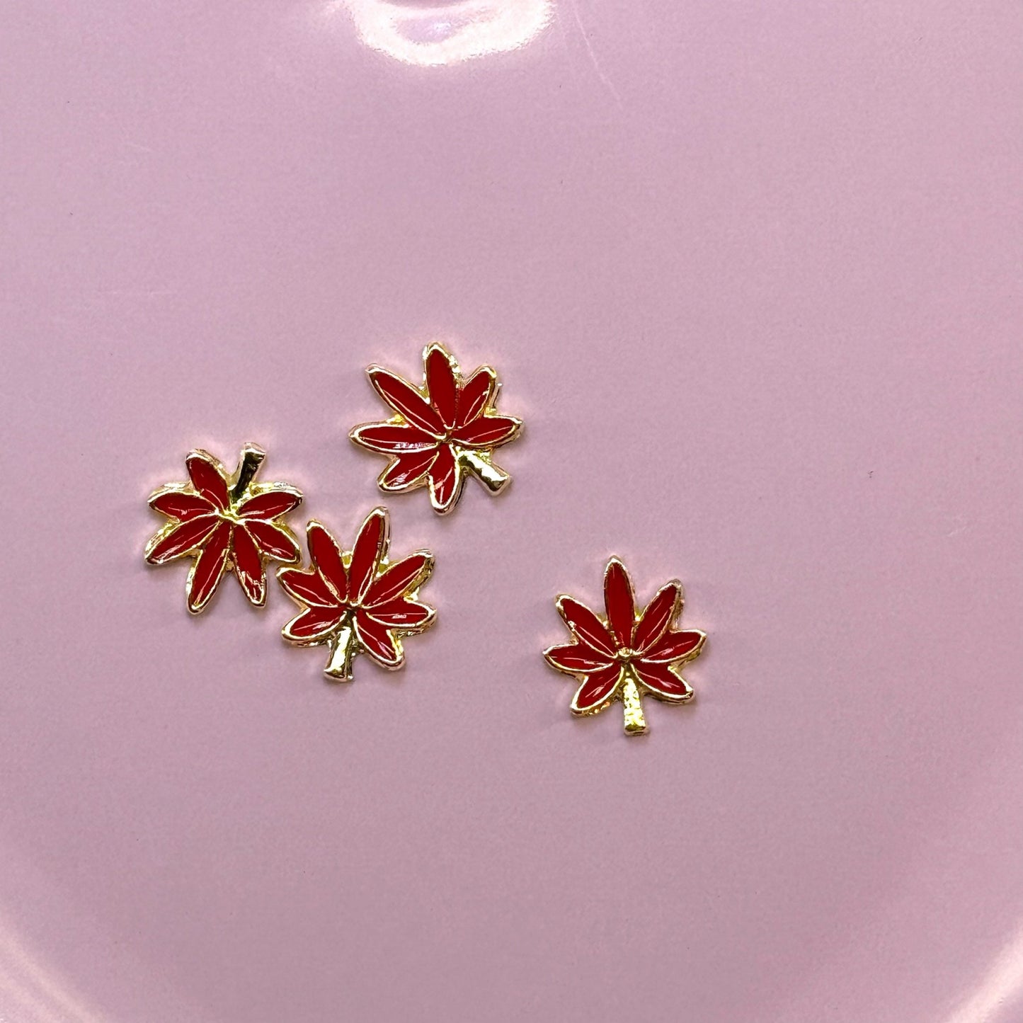 RED 420 Weed Leaf Nail Charms – 4 Pcs Cannabis - Inspired Nail Art - JTessentials