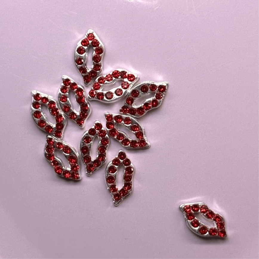 Red - Bling Kiss Lips Nail Charms – 10 Pcs Sparkly 3D Lip Decorations for Acrylic & Gel Nails - JTessentials