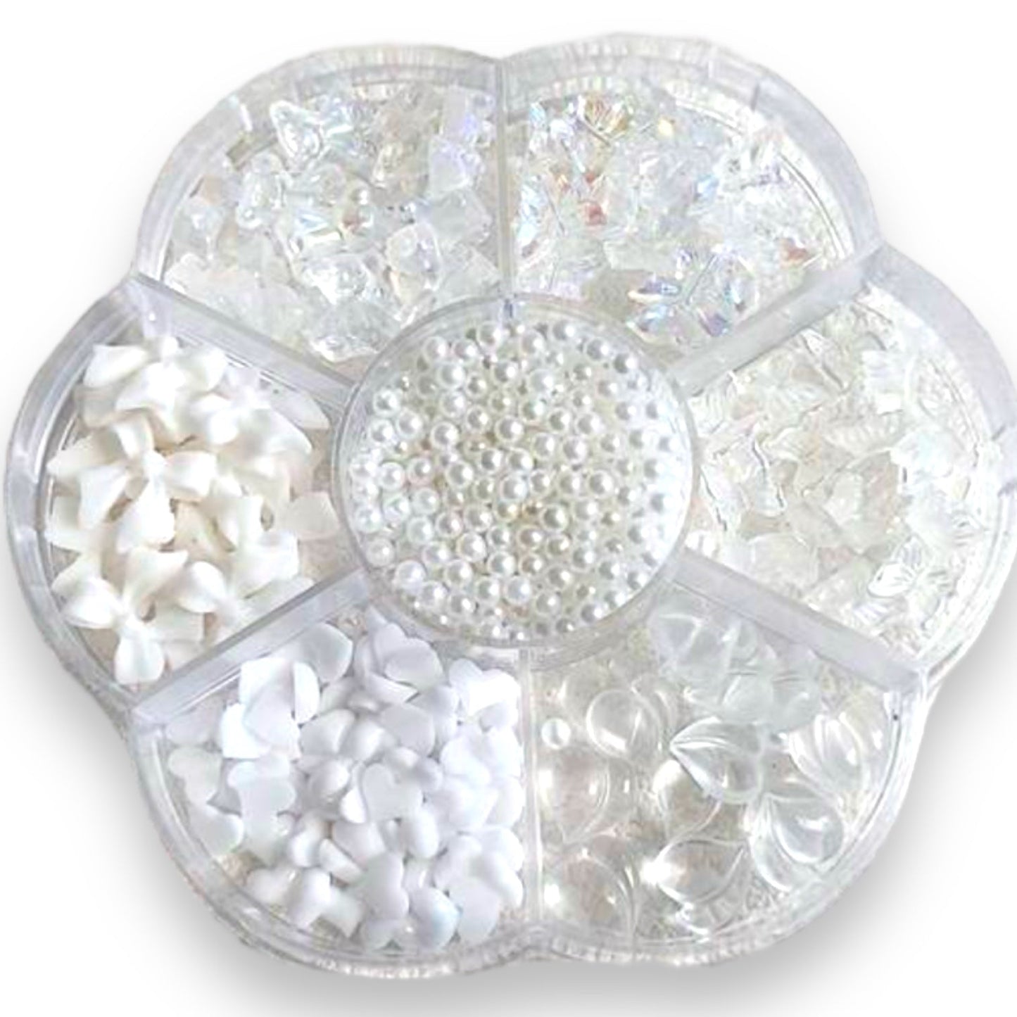 White nail charm BOX w pearls 7 style charm decoration for nails - JTessentials