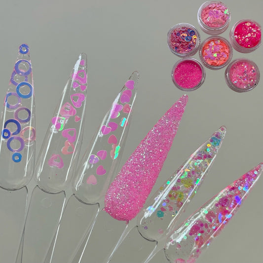 01| 6 - Piece Glitter Nail Art Set - Pink Heart Decorations for Stunning Designs - JTessentials