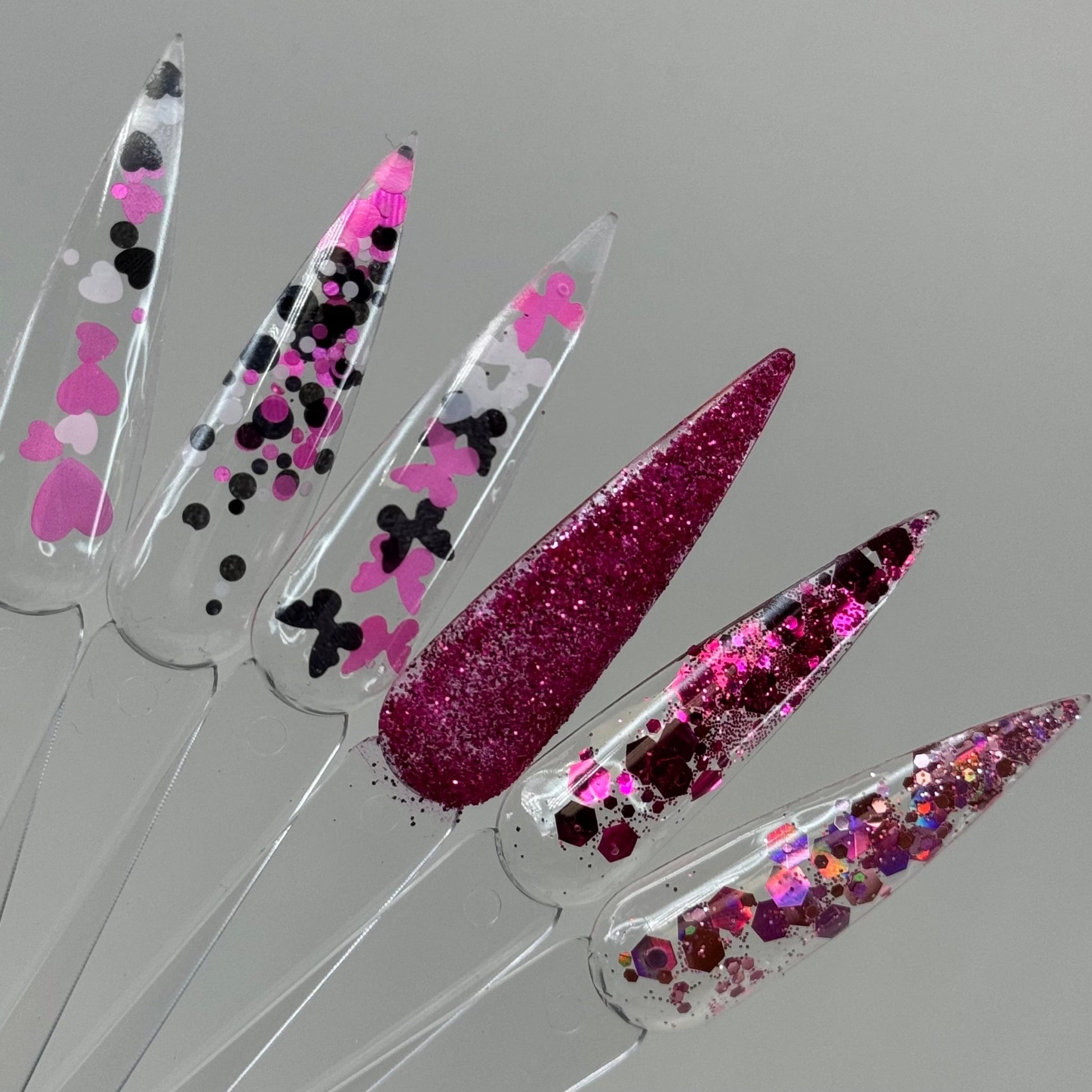 02 | 6 - Piece Glitter Nail Art Set - Pink Heart Decorations for Stunning Designs - JTessentials