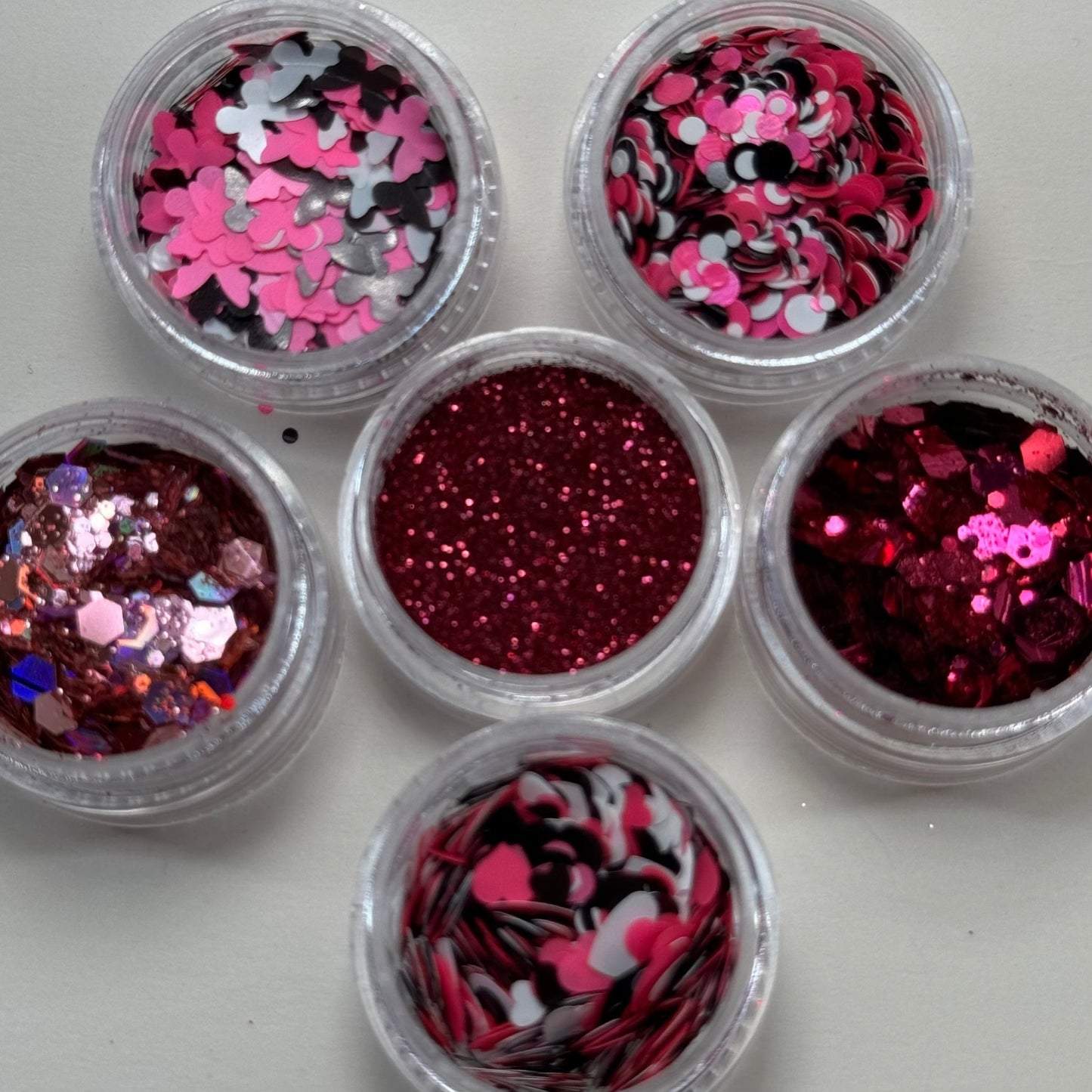 02 | 6 - Piece Glitter Nail Art Set - Pink Heart Decorations for Stunning Designs - JTessentials