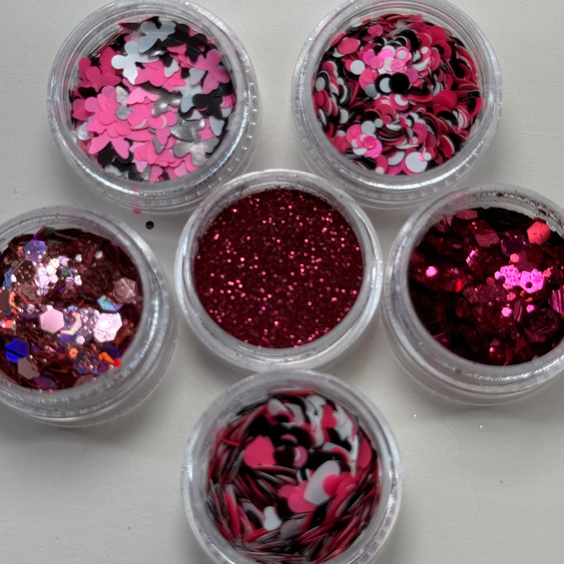 02 | 6 - Piece Glitter Nail Art Set - Pink Heart Decorations for Stunning Designs - JTessentials