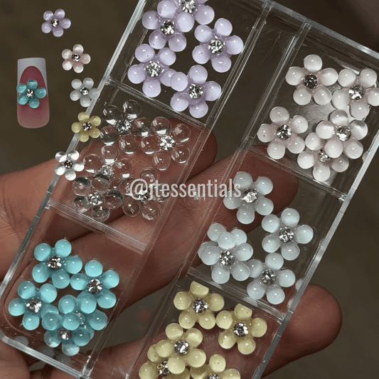 02 Colorful 3D Flower Nail Charms Set – Mixed Floral Nail Art Decor - JTessentials