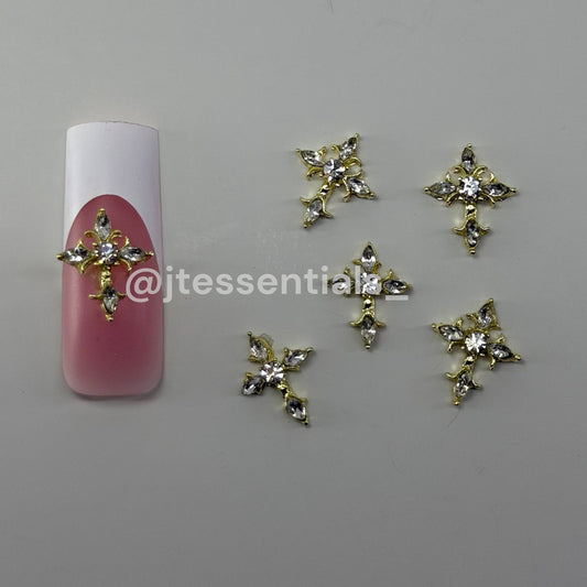 02 Gold Cross Nail Charms – (aprox 6 pcs) - JTessentials