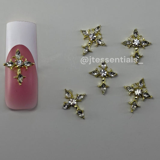 02 Gold Cross Nail Charms – (aprox 6 pcs) - JTessentials