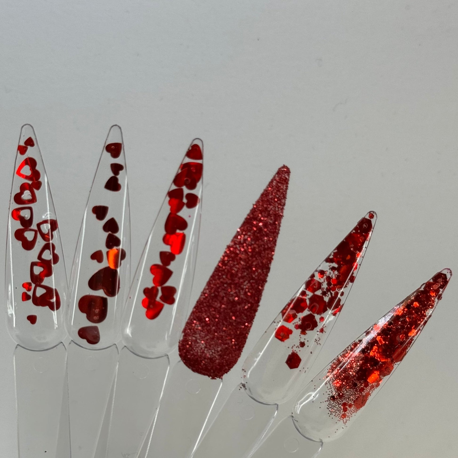 03| 6 - Piece Glitter Nail Art Set - Red Heart Decorations for Stunning Designs - JTessentials