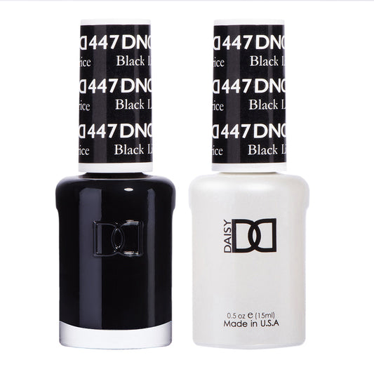 DND #447 Black Licorice – Gel & Matching Polish Duo | Deep Jet Black Nail Color