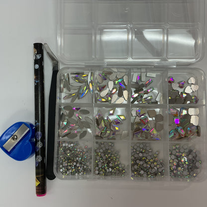 Silver AB  Mixed Shape Flatback Nail Rhinestone Set