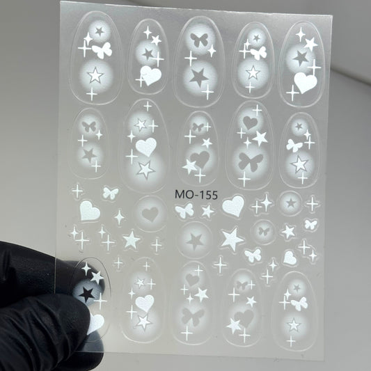 155- White Airbrush-Inspired Nail Stickers