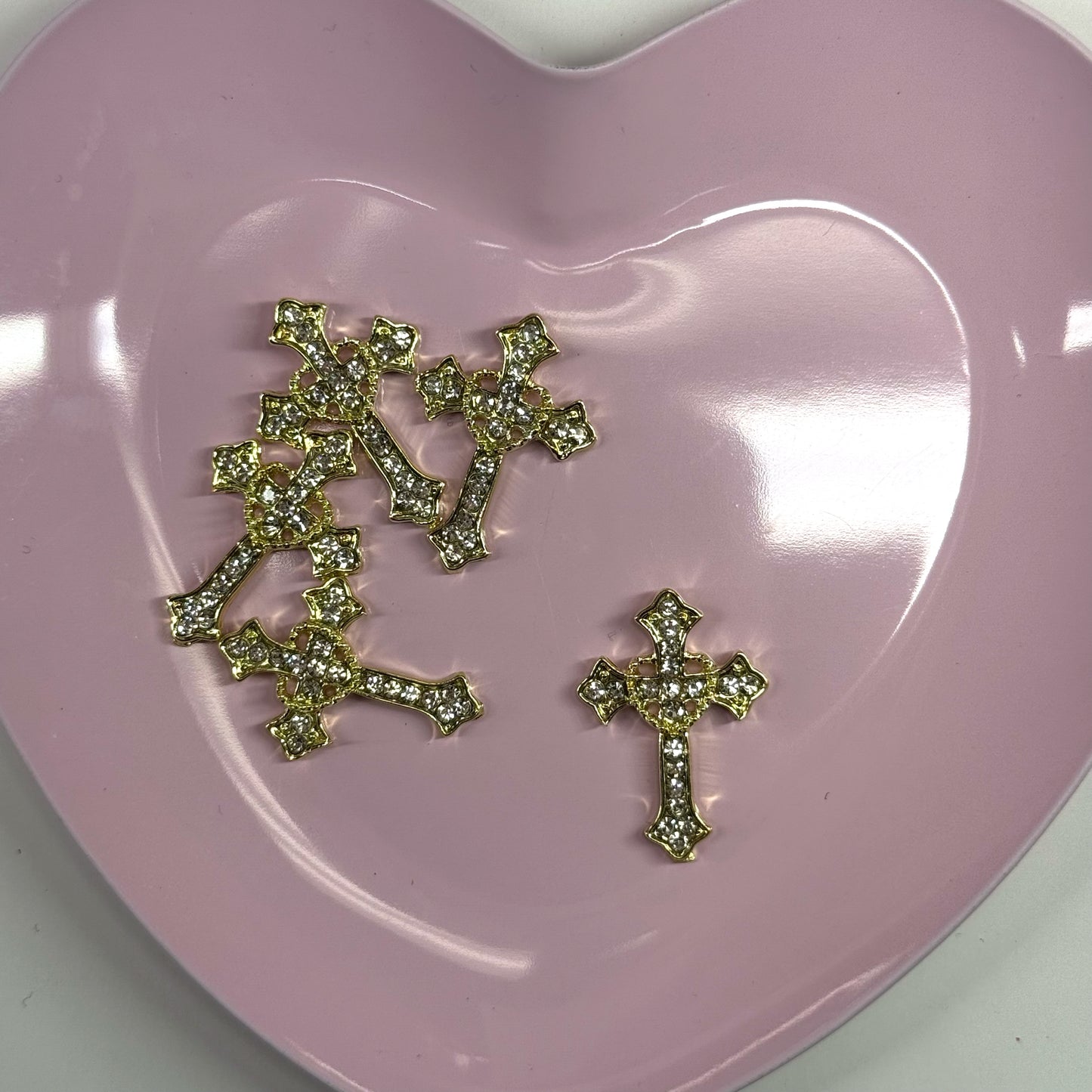 5 Pcs Cross -02 Heart Bling Nail Charms - Big Statement Nail Art Accessories