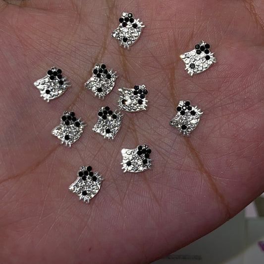 10 PC BLING face kitty Nail Charm•BLACK - JTessentials