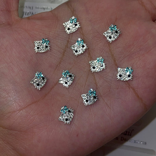 10 PC BLING face kitty Nail Charm•Blue - JTessentials