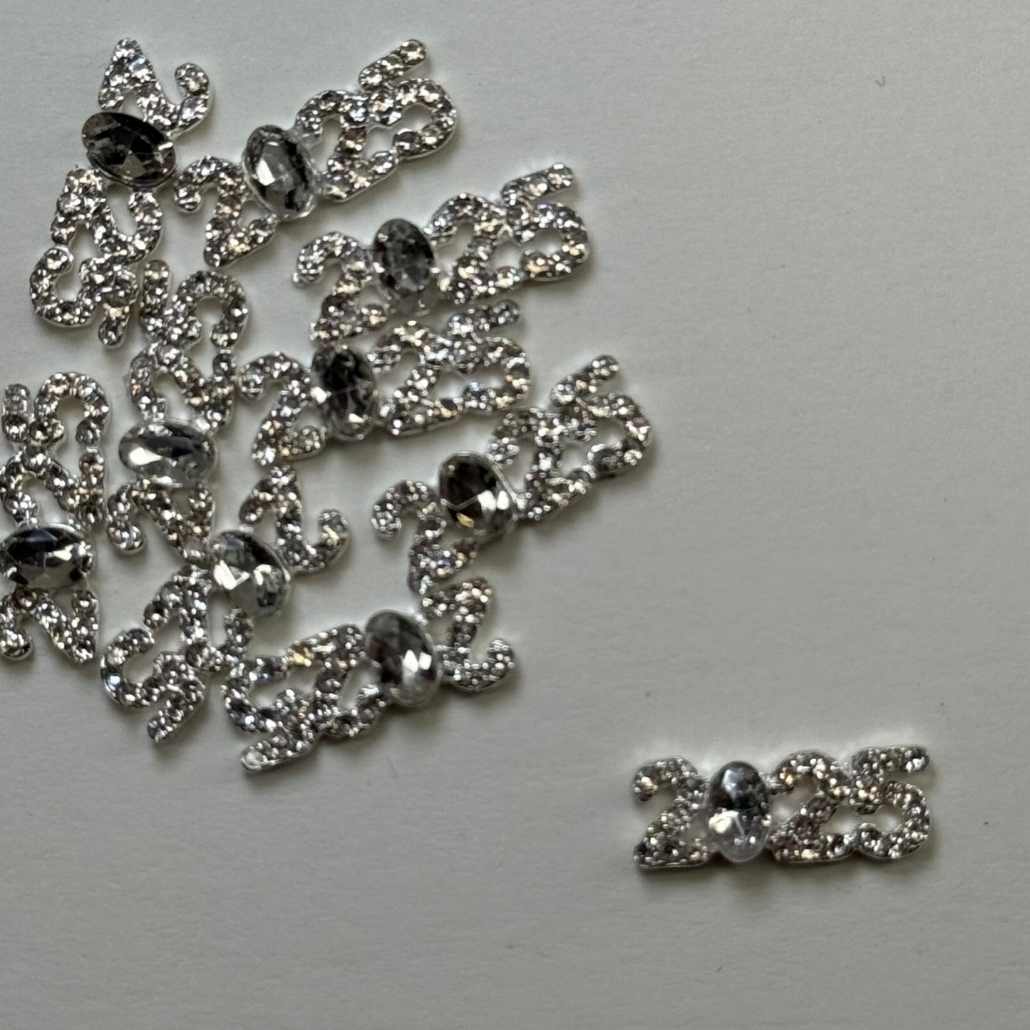 10 Pcs 2025 Silver Nail Charms - Bling Rhinestone Nail Decorations - JTessentials