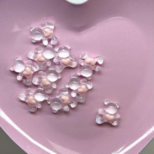 10 Pcs Bear with Heart Nail Charms - Adorable Pink Valentine’s Nail Art - JTessentials
