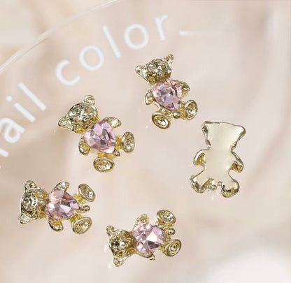 10 pcs - Gold Teddy Bear Heart Nail Charms - JTessentials