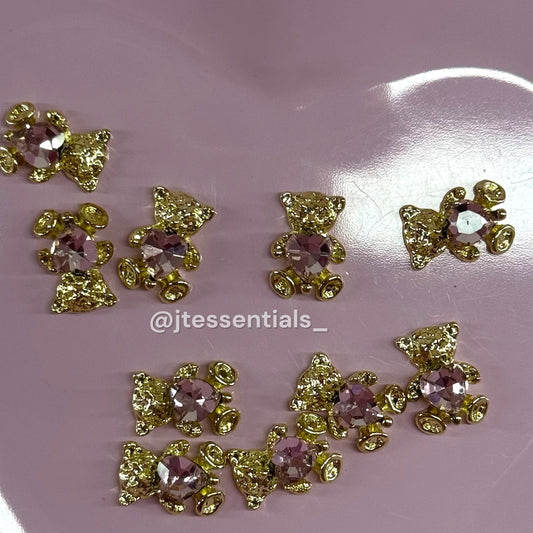 10 pcs - Gold Teddy Bear Heart Nail Charms - JTessentials
