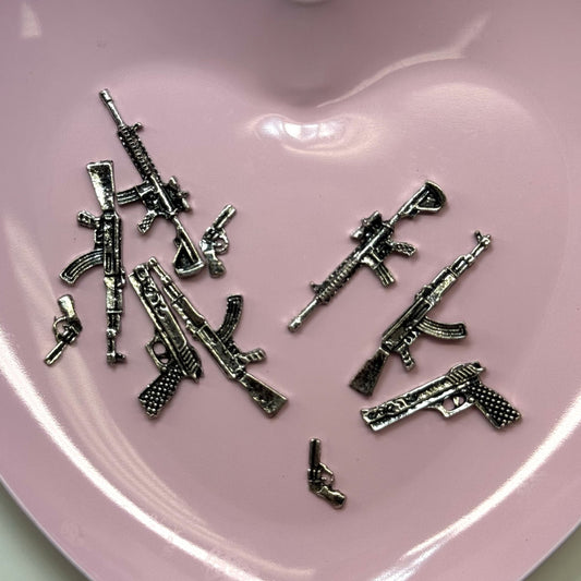 10 Pcs Gun Nail Charms - Mixed Silver Metallic Nail Art Accessories - JTessentials