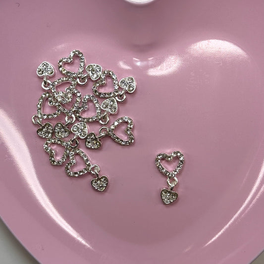 10 Pcs Heart Dangle Nail Charms - Silver Bling for Glamorous Nail Art - JTessentials