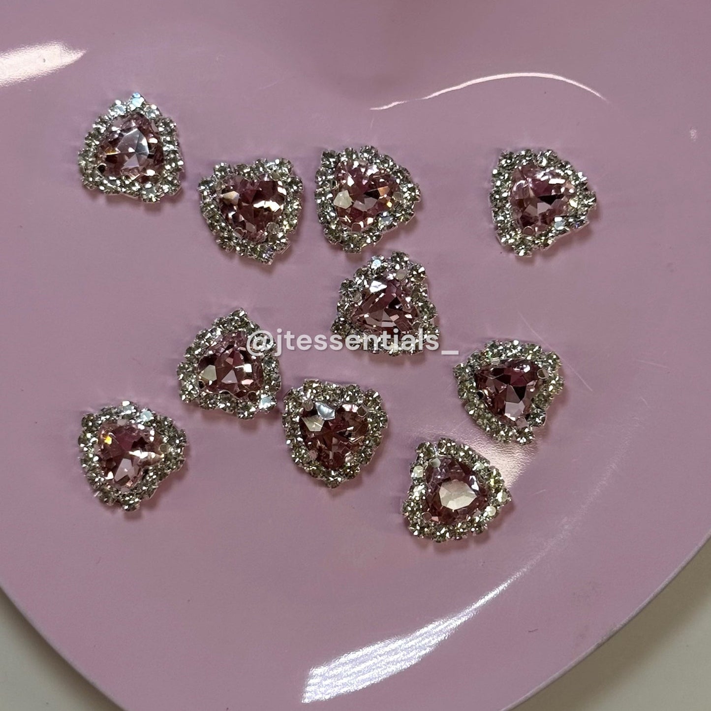 10 pcs - Heart pink Rhinestone Nail Charm w silver back - JTessentials