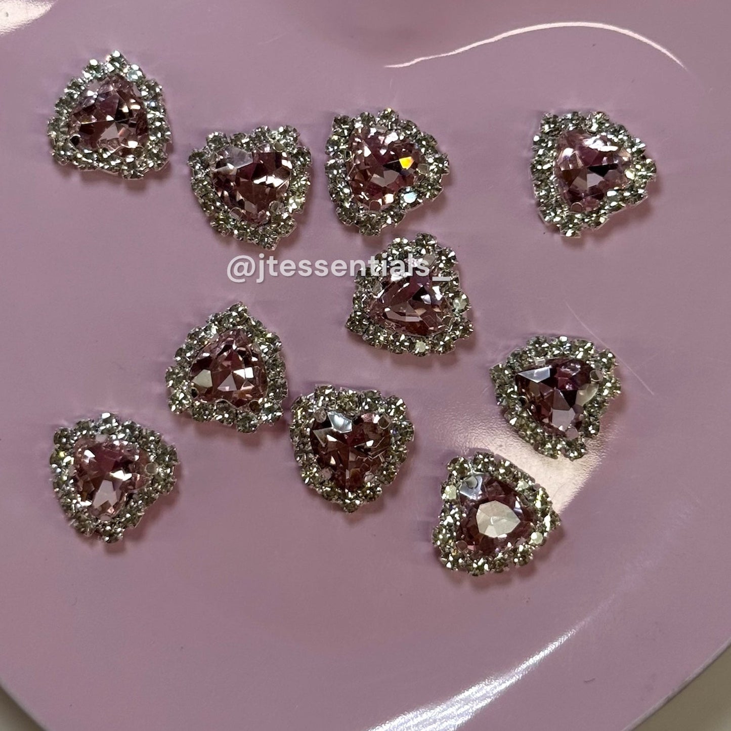 10 pcs - Heart pink Rhinestone Nail Charm w silver back - JTessentials