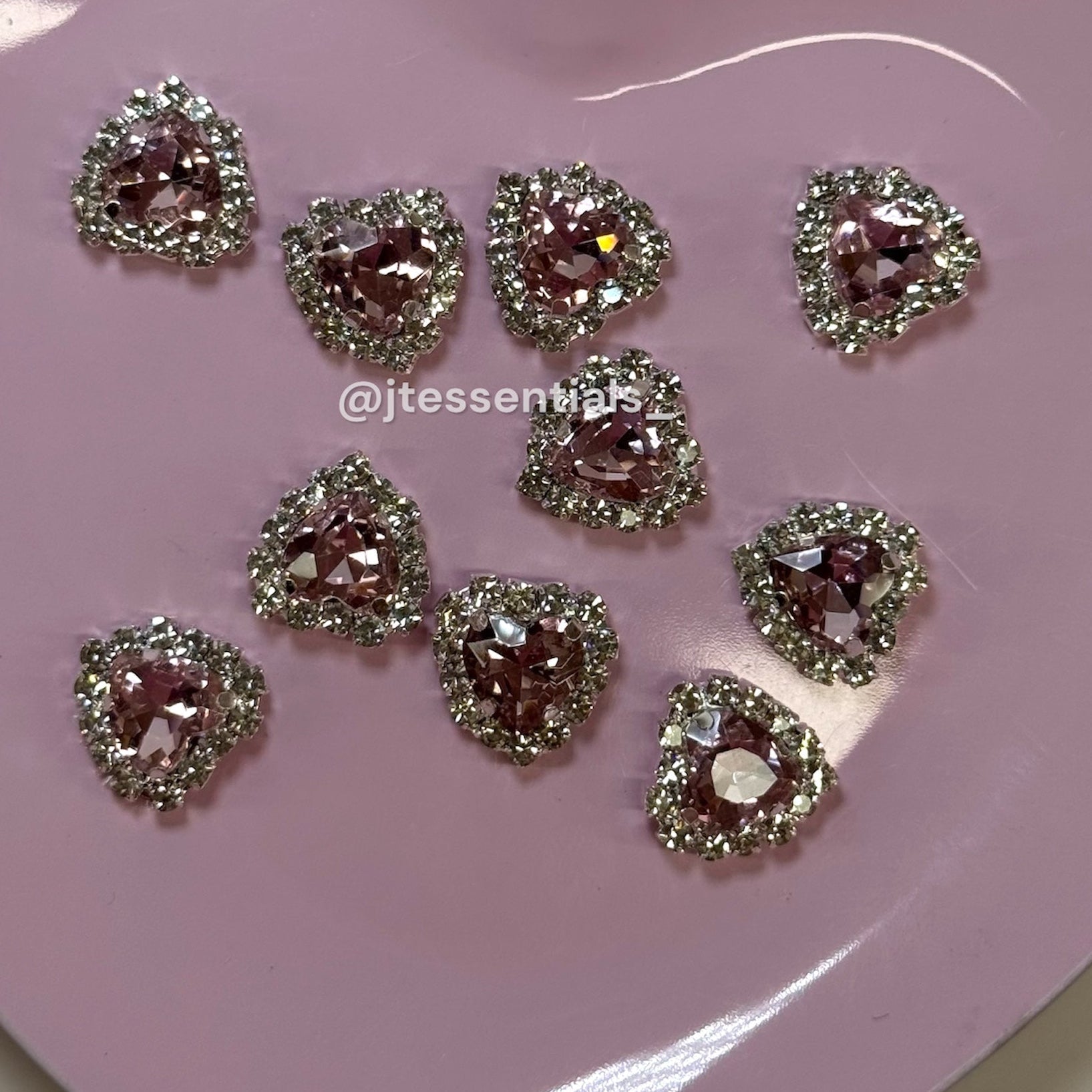 10 pcs - Heart pink Rhinestone Nail Charm w silver back - JTessentials