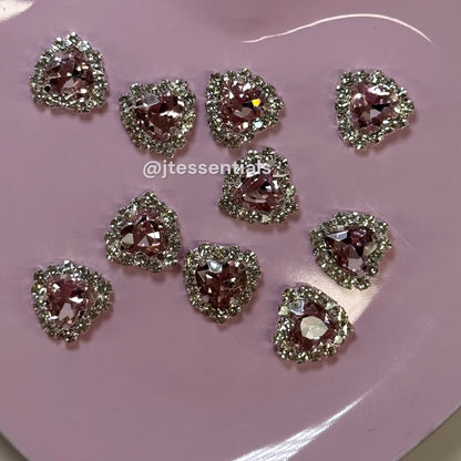 10 pcs - Heart pink Rhinestone Nail Charm w silver back - JTessentials