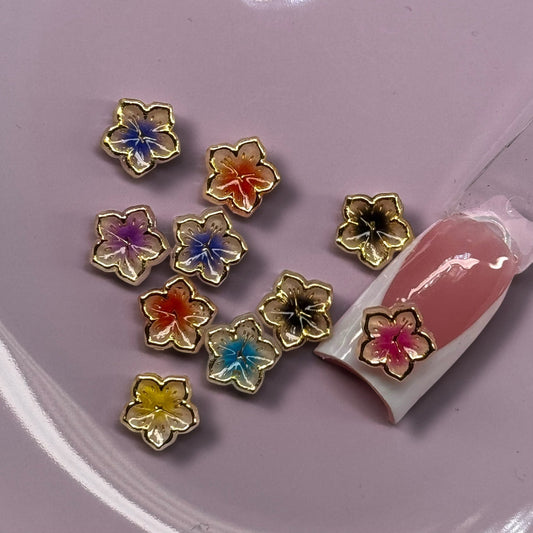 10 Pcs Hibiscus Flower Nail Charms – Mixed Color Spring Nail Art Decorations - JTessentials