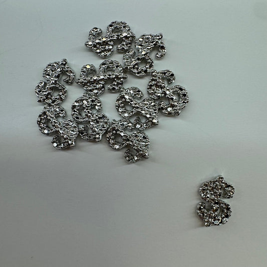 10 pcs Money Sign Nail Charms in Silver - Stylish Nail Art Accessories for Unique, Glamorous Designs - JTessentials
