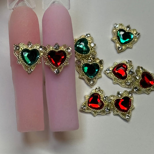 10 PCs Red & Green heart nail charm mix - JTessentials