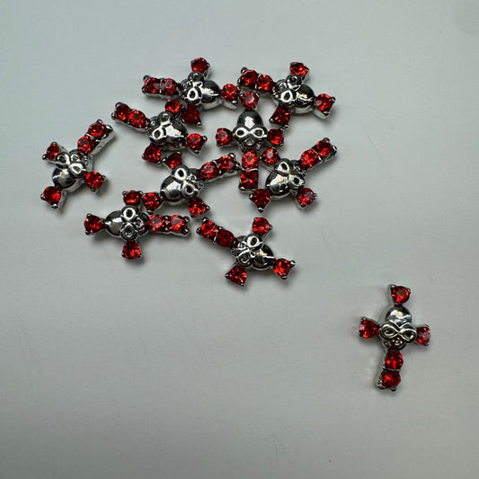 10 PCs red Silver Skull Cross•Zircron high quality charm - JTessentials